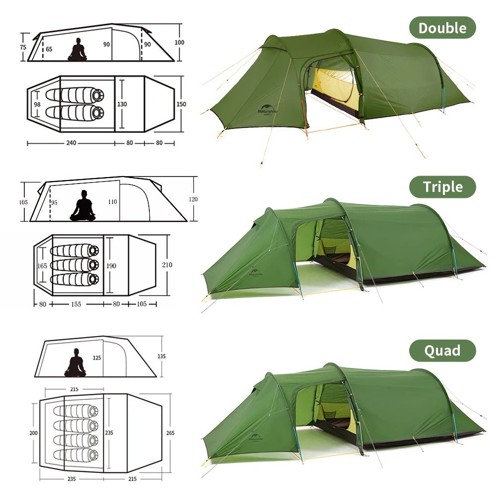 Naturehike Opalus Tente 2 ou 3 personnes ultra légère et 4 saisons. Idéale à emporter en travers de votre selle. Poids 2.98 kg - Motardise